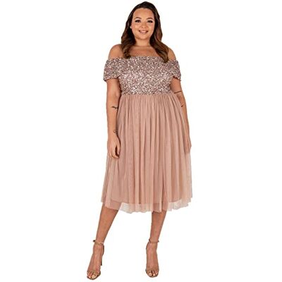 Maya Deluxe Damen Women's Bardot Dresses for Women Midi High Empire Waist Sequins Embellished Formal Eveni Bridesmaid Dress, Taupe Blush, 36 EU Maya Deluxe Damen Women's Bardot Dresses for Women Midi High Empire Waist Sequins Embellished Formal Eveni Bridesmaid Dress, Taupe Blush, 36 EU