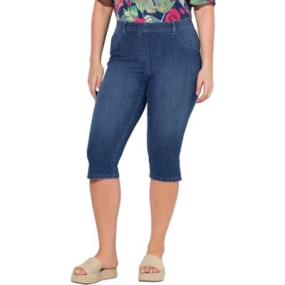 Ulla Popken Damen große Größen Übergrößen Plus Size Jeans-Capri Sienna, schmales Bein, Elastikbund Blue Denim 50 841095902-50 Ulla Popken Damen große Größen Übergrößen Plus Size Jeans-Capri Sienna, schmales Bein, Elastikbund Blue Denim 50 841095902-50