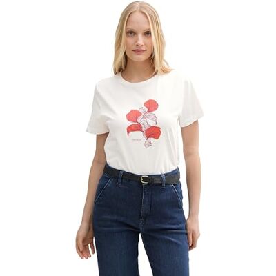 TOM TAILOR Damen 1045534 T-Shirt, 12099 Off White 3, XXL EU TOM TAILOR Damen 1045534 T-Shirt, 12099 Off White 3, XXL EU