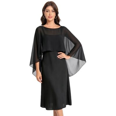 Baoqiya Chiffon-Capelets für Frauen, weiche Schals und Wraps für Abendkleider, Brautjungfern, Hochzeit, durchsichtiger Umhang, Schwarz, Einheitsgröße Baoqiya Chiffon-Capelets für Frauen, weiche Schals und Wraps für Abendkleider, Brautjungfern, Hochzeit, durchsichtiger Umhang, Schwarz, Einheitsgröße