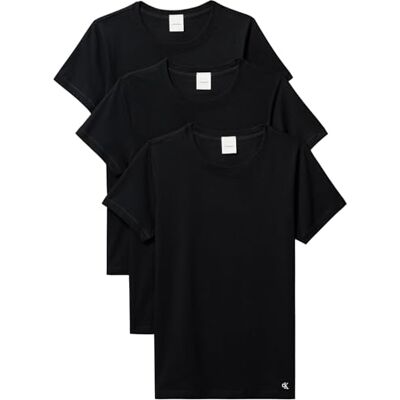 Calvin Damen 3er Pack T-Shirts Kurzarm Cotton Tee mit Rundhalsausschnitt, Schwarz (Black/Black/Black), M Calvin Damen 3er Pack T-Shirts Kurzarm Cotton Tee mit Rundhalsausschnitt, Schwarz (Black/Black/Black), M