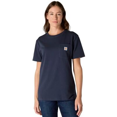 Carhartt , Damen, K87 Weites, schweres, kurzärmliges T-Shirt mit Tasche, Marineblau, XS Carhartt , Damen, K87 Weites, schweres, kurzärmliges T-Shirt mit Tasche, Marineblau, XS