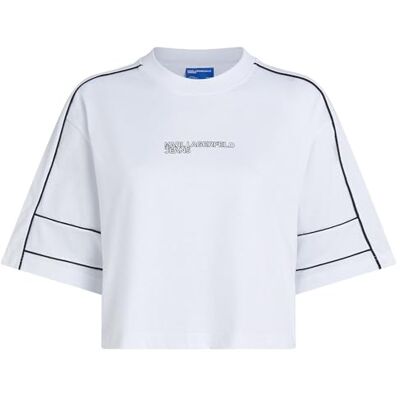 KARL LAGERFELD JEANS Relaxed Cropped Piping Tee, Women, White, T-Shirt KARL LAGERFELD JEANS Relaxed Cropped Piping Tee, Women, White, T-Shirt