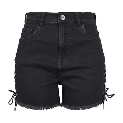 Urban Classics Damen Damen Ladies Highwaist Denim Lace Up Shorts Shorts, Schwarzgrau, 26 Urban Classics Damen Damen Ladies Highwaist Denim Lace Up Shorts Shorts, Schwarzgrau, 26