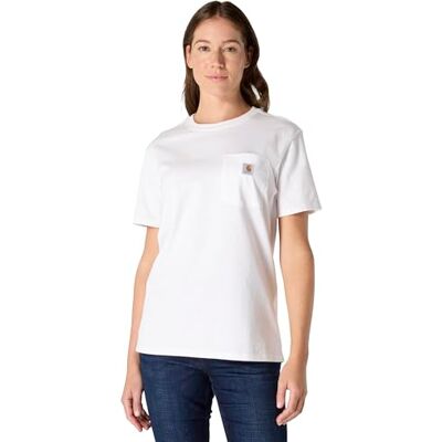 Carhartt , Damen, K87 Weites, schweres, kurzärmliges T-Shirt mit Tasche, Weiß, L Carhartt , Damen, K87 Weites, schweres, kurzärmliges T-Shirt mit Tasche, Weiß, L