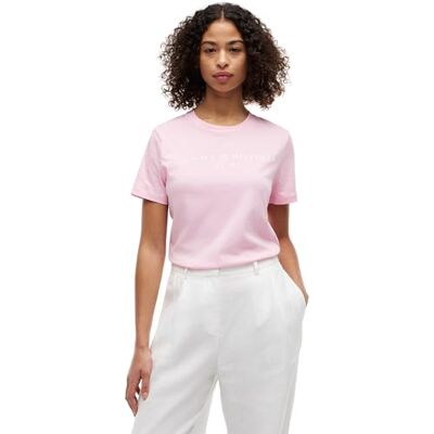 Tommy Hilfiger Damen T-Shirt Kurzarm Logo Rundhalsausschnitt, Rosa (Classic Pink), L Tommy Hilfiger Damen T-Shirt Kurzarm Logo Rundhalsausschnitt, Rosa (Classic Pink), L