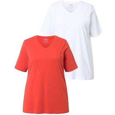 Ulla Popken Damen große Größen Übergrößen Plus Size T-Shirts, 2er-Pack, V-Ausschnitt, Halbarm, Biobaumwolle Ulla Popken Damen große Größen Übergrößen Plus Size T-Shirts, 2er-Pack, V-Ausschnitt, Halbarm, Biobaumwolle