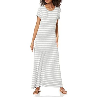 Amazon Essentials Damen Kurzärmeliges Maxikleid, Grey Heather French Stripe, Small Amazon Essentials Damen Kurzärmeliges Maxikleid, Grey Heather French Stripe, Small