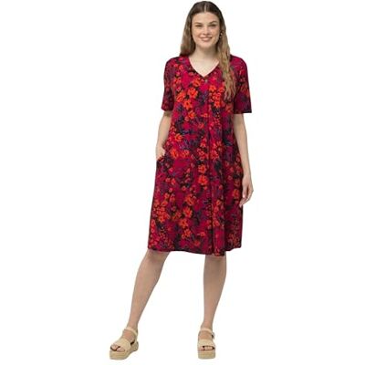 Ulla Popken , Damen, große Größen, Midikleid, Bedruckt, mit Knopf am Ausschnitt Ulla Popken , Damen, große Größen, Midikleid, Bedruckt, mit Knopf am Ausschnitt