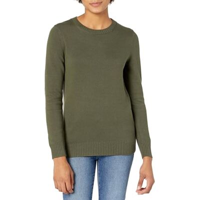 Amazon Essentials Damen Pullover Mit Rundhalsausschnitt Aus 100 % Baumwolle (Erhältlich In Übergröße), Olivgrün, XL Amazon Essentials Damen Pullover Mit Rundhalsausschnitt Aus 100 % Baumwolle (Erhältlich In Übergröße), Olivgrün, XL