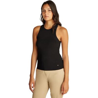 Tommy Hilfiger Damen Top Slim Rib Tank Top mit Stretch, Schwarz (Black), S Tommy Hilfiger Damen Top Slim Rib Tank Top mit Stretch, Schwarz (Black), S