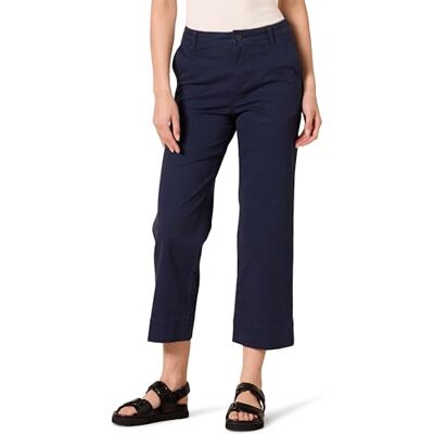 Amazon Essentials Damen Slim Fit Khakihose mit Weitem Bein, Knöchellang aus Stretch-Baumwoll-Twill mit Hoher Taille, Marineblau, 14 Amazon Essentials Damen Slim Fit Khakihose mit Weitem Bein, Knöchellang aus Stretch-Baumwoll-Twill mit Hoher Taille, Marineblau, 14