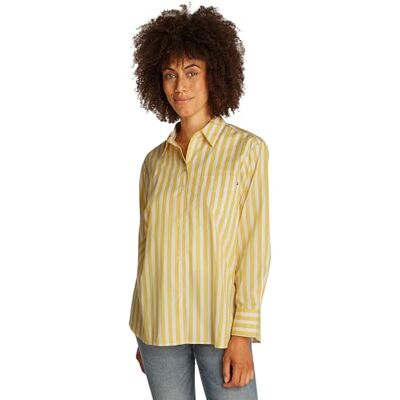 Tommy Hilfiger Damen Hemd Poplin Easy Fit Oversized, Mehrfarbig (STP Citronella), 36 Tommy Hilfiger Damen Hemd Poplin Easy Fit Oversized, Mehrfarbig (STP Citronella), 36