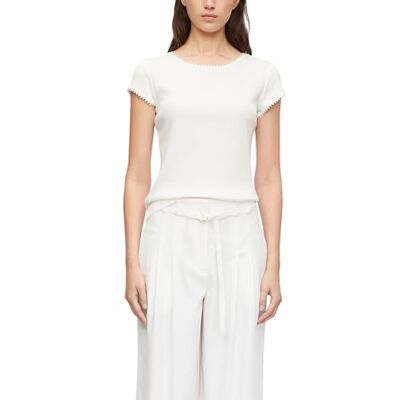 Comma Geripptes Rundhalsshirt mit Zierborte Comma Geripptes Rundhalsshirt mit Zierborte