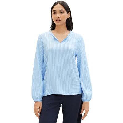 TOM TAILOR Damen Basic Bluse mit Streifen, 34913 Blue White Thin Stripe, S TOM TAILOR Damen Basic Bluse mit Streifen, 34913 Blue White Thin Stripe, S