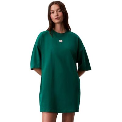 Calvin Damen T-Shirt Kleid Woven Label Oversized Fit, Grün (Enchanted Forest), XS Calvin Damen T-Shirt Kleid Woven Label Oversized Fit, Grün (Enchanted Forest), XS