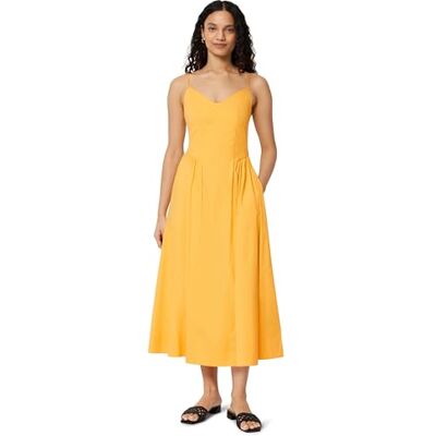 Amazon Essentials Damen Fit & Flare Sommer-Midikleid aus Baumwollpopeline, Goldgelb., XL Amazon Essentials Damen Fit & Flare Sommer-Midikleid aus Baumwollpopeline, Goldgelb., XL