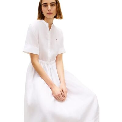 Tommy Hilfiger Damen Hemdkleid Linen Midi mit Knopfleiste, Weiß (Th Optic White), M Tommy Hilfiger Damen Hemdkleid Linen Midi mit Knopfleiste, Weiß (Th Optic White), M