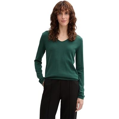 TOM TAILOR Damen 1012976 Strickpullover Mit V-Ausschnitt, 30024 Explorer Green, XXL EU TOM TAILOR Damen 1012976 Strickpullover Mit V-Ausschnitt, 30024 Explorer Green, XXL EU