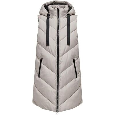JDY Damen 3/4-lange Steppweste Skylar Padded Hood Waistcoat mit Kapuze 15220630 Chateau Gray/Black L JDY Damen 3/4-lange Steppweste Skylar Padded Hood Waistcoat mit Kapuze 15220630 Chateau Gray/Black L