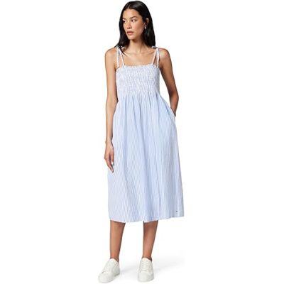 Tommy Hilfiger Damen Kleid Swimshop Seersucker Midi-Länge, Blau (Thin Banker STP Blue Spell/White), L Tommy Hilfiger Damen Kleid Swimshop Seersucker Midi-Länge, Blau (Thin Banker STP Blue Spell/White), L