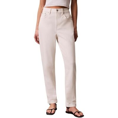 Calvin Damen Jeans Hose Mom Chalk White High Waist, Weiß (Chalk White), 34W/32L Calvin Damen Jeans Hose Mom Chalk White High Waist, Weiß (Chalk White), 34W/32L