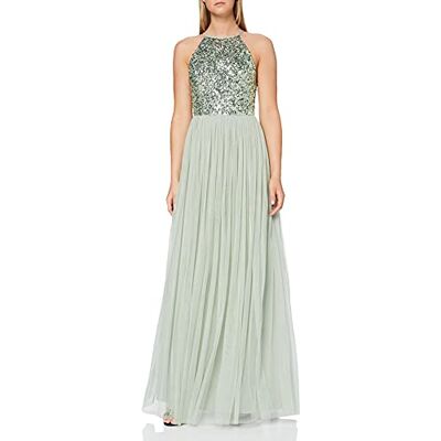 Maya Deluxe Women's Pailletten Cocktailkleid Damen Tüllkleid Kleid Nackenband Abendkleid Elegant für Hochzeit Brautjungfernkleid Bridesmaid Dress, Sage Green, 44 Maya Deluxe Women's Pailletten Cocktailkleid Damen Tüllkleid Kleid Nackenband Abendkleid Elegant für Hochzeit Brautjungfernkleid Bridesmaid Dress, Sage Green, 44