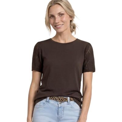 Street One T-Shirt mit Spitzenärmeln Espresso Brown 38 Street One T-Shirt mit Spitzenärmeln Espresso Brown 38