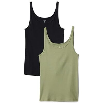 Amazon Essentials Damen Slim Fit Thin Strap Tank 2er Pack, Schwarz/Oliv, X-Large Amazon Essentials Damen Slim Fit Thin Strap Tank 2er Pack, Schwarz/Oliv, X-Large