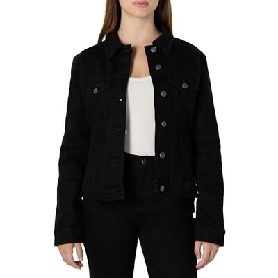 Amazon Essentials Damen Trucker-Jacke aus Denim Mit Taschen, Schwarz, S Amazon Essentials Damen Trucker-Jacke aus Denim Mit Taschen, Schwarz, S