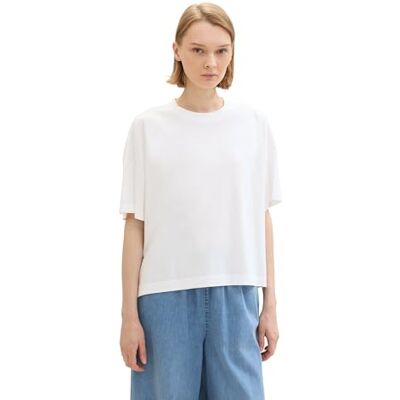 TOM TAILOR Denim Damen Basic Oversized T-Shirt, White, M TOM TAILOR Denim Damen Basic Oversized T-Shirt, White, M