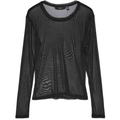 VERO MODA Damen Vmlova Ls Mesh Top JRS Noos, Black, Small VERO MODA Damen Vmlova Ls Mesh Top JRS Noos, Black, Small