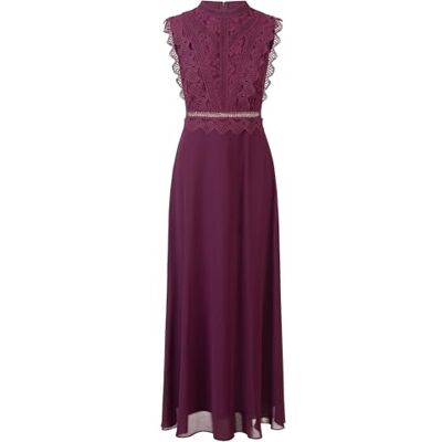 Apart Damen ärmelloses Spitzenabendkleid, hochgeschlossene Maxikleid, transparenter Rücken, gewellter Taillendetail, ausgestellter Chiffonrock, Elegantes formelles Partykleid Apart Damen ärmelloses Spitzenabendkleid, hochgeschlossene Maxikleid, transparenter Rücken, gewellter Taillendetail, ausgestellter Chiffonrock, Elegantes formelles Partykleid