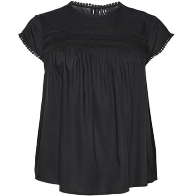 VERO MODA Curve Damen Vmdebbie Pleat S/L Top WVN Ga Curve Noos Bluse, Schwarz, 46 Große Größen EU VERO MODA Curve Damen Vmdebbie Pleat S/L Top WVN Ga Curve Noos Bluse, Schwarz, 46 Große Größen EU