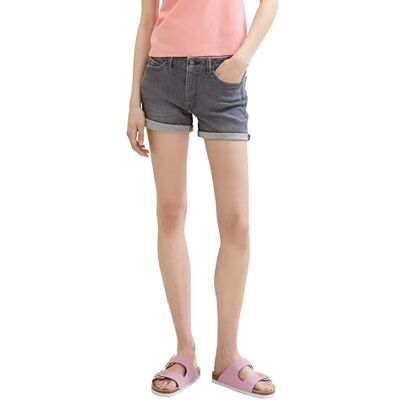 TOM TAILOR Denim Damen Basic Denim Shorts, Used Dark Stone Black Denim, XS TOM TAILOR Denim Damen Basic Denim Shorts, Used Dark Stone Black Denim, XS