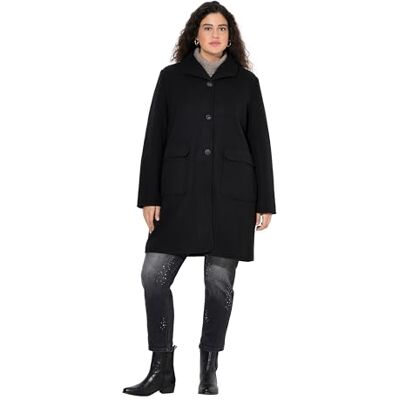 Ulla Popken Damen große Größen Übergrößen Plus Size Wolloptik-Mantel, Spatenkragen, große Taschen schwarz 54+ 843058100-54+ Ulla Popken Damen große Größen Übergrößen Plus Size Wolloptik-Mantel, Spatenkragen, große Taschen schwarz 54+ 843058100-54+