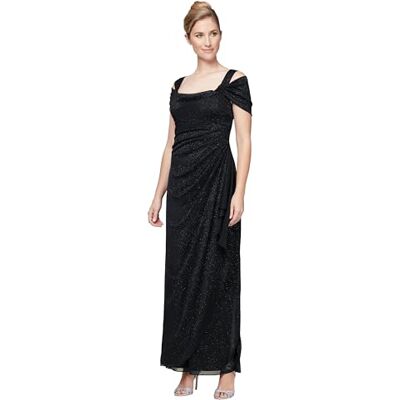 Alex Evenings Langes Schulterfreies Damenkleid, Mutter der Braut, formelle Veranstaltungen, in den Größen Zierlich und Normal, Schwarz Glitter, 34 Alex Evenings Langes Schulterfreies Damenkleid, Mutter der Braut, formelle Veranstaltungen, in den Größen Zierlich und Normal, Schwarz Glitter, 34