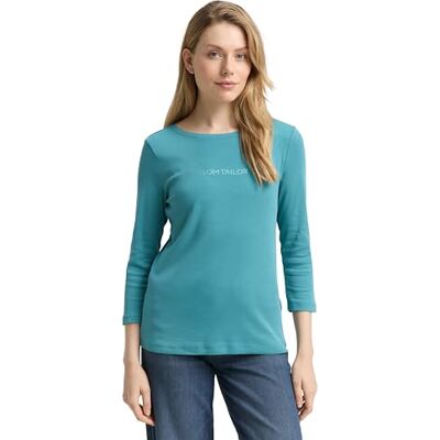 TOM TAILOR Damen Slim Fit Langarmshirt mit Glitzer-Logo TOM TAILOR Damen Slim Fit Langarmshirt mit Glitzer-Logo
