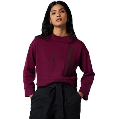 Calvin Damen Pullover Smooth Cotton mit Rippstrick-Besatz, Rot (Berry Glaze), M Calvin Damen Pullover Smooth Cotton mit Rippstrick-Besatz, Rot (Berry Glaze), M