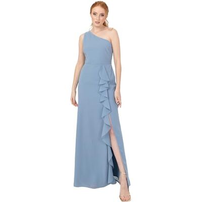 Anaya with Love Damen Women's Maxi Ladies Sleeveless One-Shoulder Asymmetric Split Waterfall Ruffle A-line Bridesmaid Wedding Guest Prom Dress, Soft Blue, 40 EU Anaya with Love Damen Women's Maxi Ladies Sleeveless One-Shoulder Asymmetric Split Waterfall Ruffle A-line Bridesmaid Wedding Guest Prom Dress, Soft Blue, 40 EU