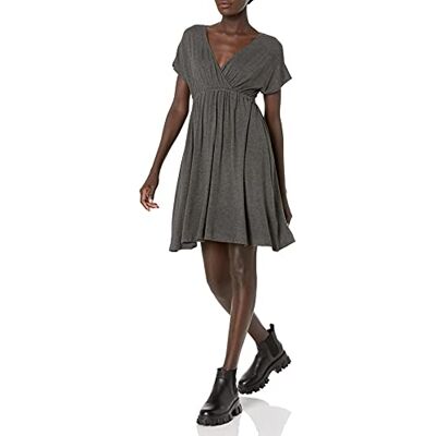 Amazon Essentials Damen Surplice-Kleid (Erhältlich in Übergröße), Dunkelgrau Meliert, L Amazon Essentials Damen Surplice-Kleid (Erhältlich in Übergröße), Dunkelgrau Meliert, L