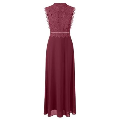 Apart Damen ärmelloses Spitzenabendkleid, hochgeschlossene Maxikleid, transparenter Rücken, gewellter Taillendetail, ausgestellter Chiffonrock, Elegantes formelles Partykleid Apart Damen ärmelloses Spitzenabendkleid, hochgeschlossene Maxikleid, transparenter Rücken, gewellter Taillendetail, ausgestellter Chiffonrock, Elegantes formelles Partykleid