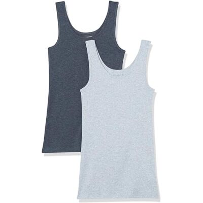 Amazon Essentials Damen Tanktop, Schmale Passform, 2er-Pack, Dunkelgrau Meliert/Eisblau Heide, L Amazon Essentials Damen Tanktop, Schmale Passform, 2er-Pack, Dunkelgrau Meliert/Eisblau Heide, L