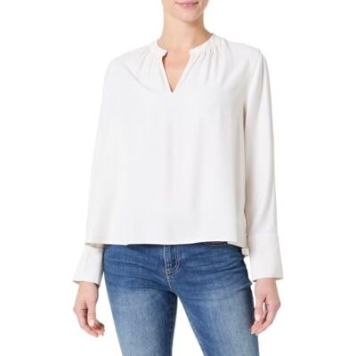 Tommy Hilfiger Damen Bluse Soft Viscose mit V-Ausschnitt, Elfenbein (Ivory Petal), 40 Tommy Hilfiger Damen Bluse Soft Viscose mit V-Ausschnitt, Elfenbein (Ivory Petal), 40