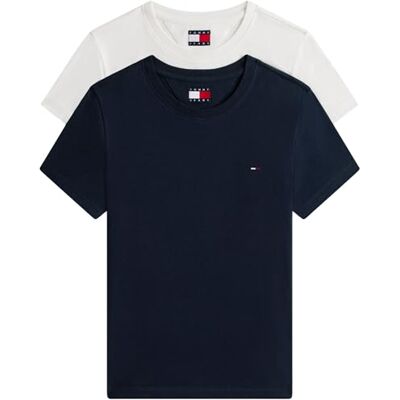 Tommy Jeans Damen 2er Pack T-Shirts Kurzarm mit Rundhalsausschnitt, Mehrfarbig (Ecru/Dark Night Navy), XS Tommy Jeans Damen 2er Pack T-Shirts Kurzarm mit Rundhalsausschnitt, Mehrfarbig (Ecru/Dark Night Navy), XS