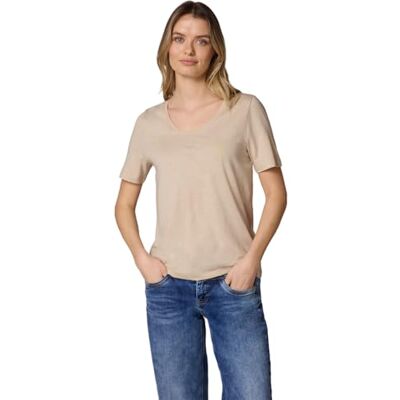 Street One Basic T-Shirt mit gerundetem V-Neck Cotton beige 44 Street One Basic T-Shirt mit gerundetem V-Neck Cotton beige 44