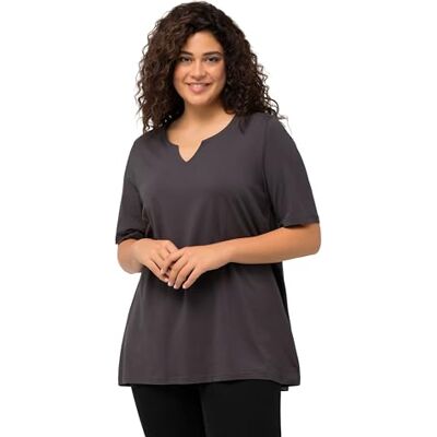 Ulla Popken Damen große Größen Übergrößen Plus Size T-Shirt, A-Linie, Tunika-Ausschnitt, Halbarm Graphitgrau 46+ 807259110-46+ Ulla Popken Damen große Größen Übergrößen Plus Size T-Shirt, A-Linie, Tunika-Ausschnitt, Halbarm Graphitgrau 46+ 807259110-46+