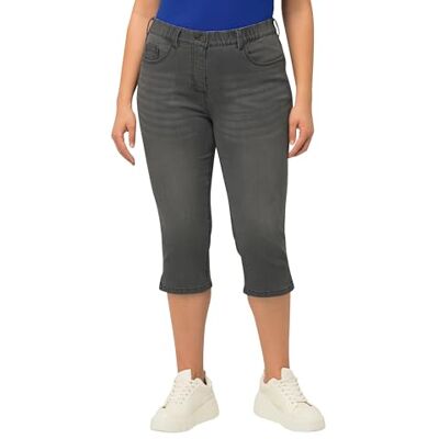 Ulla Popken Damen große Größen Übergrößen Plus Size Capri Jeans Sarah, schmale 5-Pocket-Form, Saumschlitz hellgrau Denim 50 818435904-50 Ulla Popken Damen große Größen Übergrößen Plus Size Capri Jeans Sarah, schmale 5-Pocket-Form, Saumschlitz hellgrau Denim 50 818435904-50