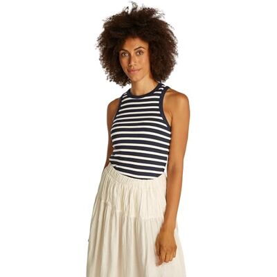 Tommy Hilfiger Damen Top Slim Rib Tank Top mit Stretch, Mehrfarbig (Dark Night Navy/Ecru STP), XXL Tommy Hilfiger Damen Top Slim Rib Tank Top mit Stretch, Mehrfarbig (Dark Night Navy/Ecru STP), XXL
