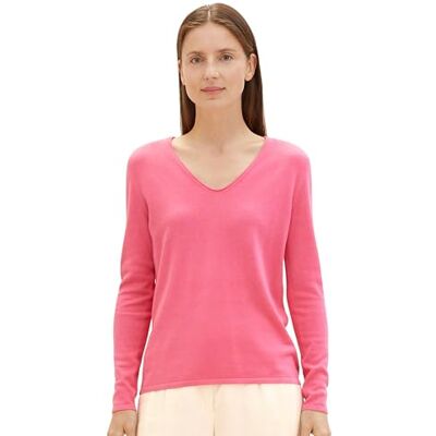 TOM TAILOR Damen Basic Strickpullover mit V-Ausschnitt, 15799 Carmine Pink, XXS TOM TAILOR Damen Basic Strickpullover mit V-Ausschnitt, 15799 Carmine Pink, XXS
